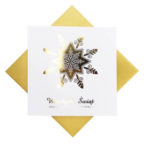 Biznesowa kartka świąteczna ze złotą kopertą i pozłacaną gwiazdą