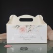 Romantyczne pastelowe pudełko na ciasto weselne ze srebrzeniem
