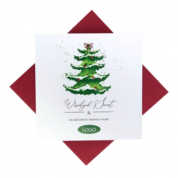 Personalizowana kartka świąteczna firmowa z zieloną choinką