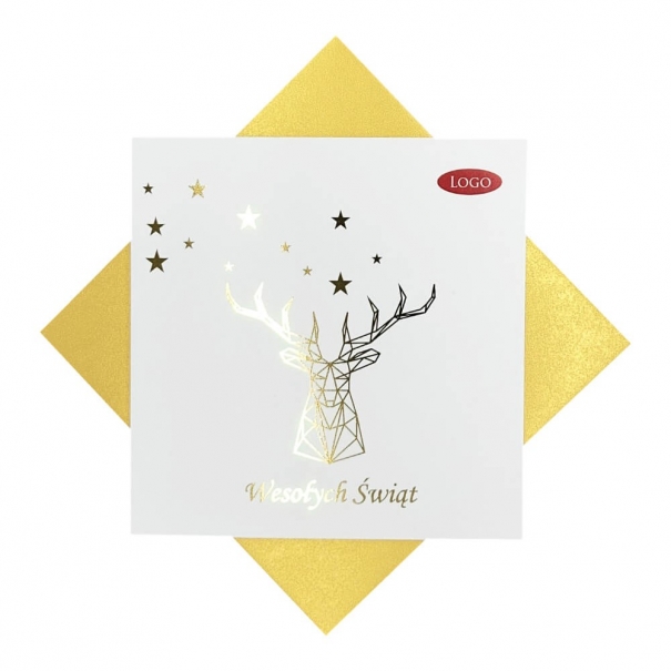 Ekskluzywna kartka świąteczna dla firm ze złotym jeleniem