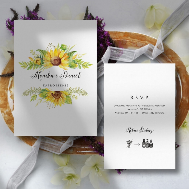 Zaproszenia na Ślub z Grafiką Słoneczników | Sklep RoyalDekor