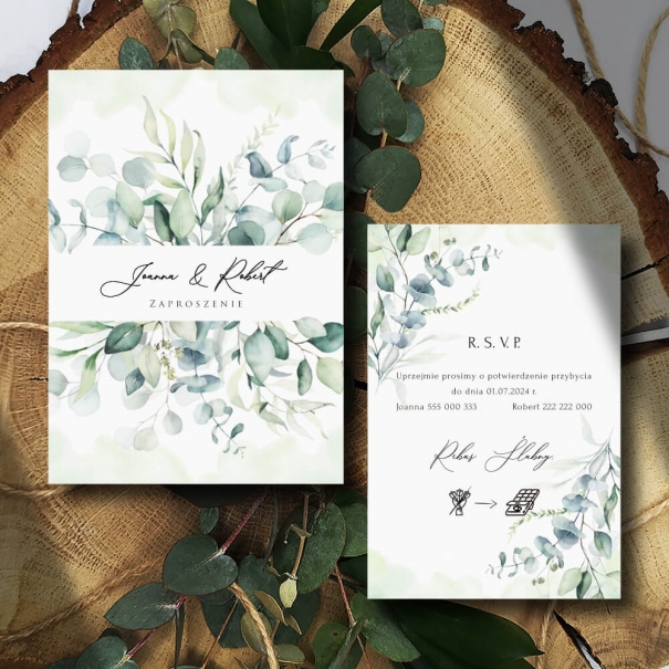 Eukaliptusowe Zaproszenia Ślubne Jednokartkowe | RoyalDekor