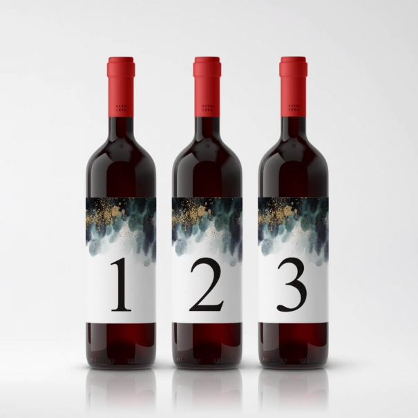 Abstrakcyjne Naklejki na Wino z Numeracją Stołów | RoyalDekor