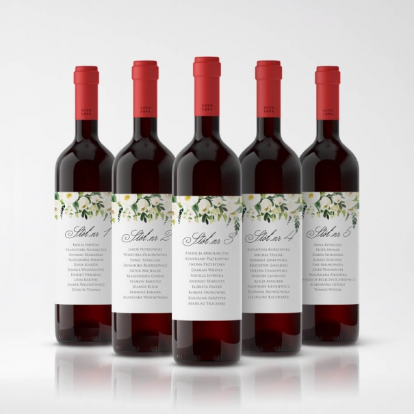 Naklejki na Wino z Planem Stołu Białe Piwonie | RoyalDekor